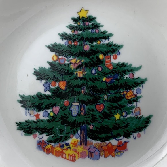 Christmas Tree Plates and Bowls Set Holiday Dinnerware Green Trim Totally Today - Picture 9 of 11